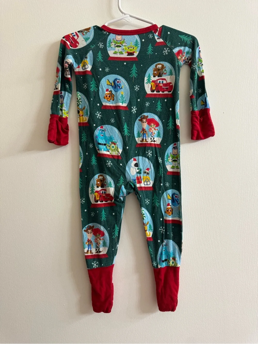 Little Sleepies Disney Kids Holiday Snow Globe One-Piece Pajamas - Green & Red